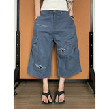 KYLETHOMASW  -  Summer Women Blue Cargo Jean Shorts Y2K American Harajuku High Street Aesthetic 2000s Style Vintage Denim Shorts Clothing