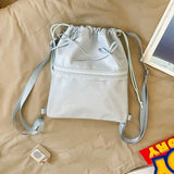 KYLETHOMASW  -  Portable Transparent Pocket Drawstring Backpack PU Lightweight Itabag Handheld Bag Large Capacity Shoulder Bag Casual