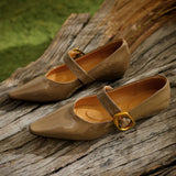 KYLETHOMASW  -  Large size 34-42 women's genuine leather Mary Jane flats pointed toe high quality soft comfortable casual female daily footwear