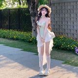 KYLETHOMASW  -  Fairycore Japanese Sweet Slim Skirt Set Women Lace Print Top + Mini Irregular Skirt New Fashion Kawaii Summer Vintage Clothes 20