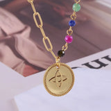 Kylethomasw European And American Jewelry Wholesale Retro Fashionable Metal Disc Flower Rainbow Beaded Chain Asymmetric Necklace