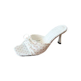 KYLETHOMASW  -  Bow Slippers High Heels Shoes Casual Fashion Sandals New Beach Dress Slides Pumps Designer Cozy Female Flip Flops