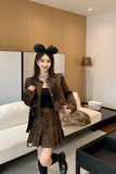 KYLTHOMASW  -  Sweet Hot Girl Leopard Suit Women's Autumn Single Breasted Jacket A-line Pleated Skirt Two-piece Set Fashion Female Clothes