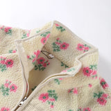 KYLETHOMASW  -  Casual Lamb's Wool Patchwork Women Coat Print 3d Flower Pocket Long Sleeve Zippers Female Jacket 2025 Autumn Winter Lady Outwear