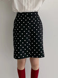 Kylethomasw   -  Autumn New Polka Dot Midi Skirt Women 2024 High Waist Chic Vintage A-line Fadas Korean Fashion Elegant Short Skirts Femme