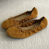 KYLETHOMASW  -  Suede Retro Bowknot  Round Toe Flat Shoes Women Soft Sole Comfort Casual Shoes for Women Shallow Ballet Style Footwear Female