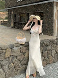 KYLETHOMASW  -  French-style Slimming New Summer Design Sense Tulle Flower Elegant Fishtail Lace Cami Dress