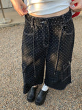 KYLETHOMASW  -  Women's Black Polka Dot Denim Shorts Y2K Gothic Baggy Cargo Jeans Harajuku Vintage 2000s Style Oversized Wide Leg Trousers