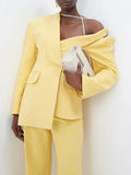 Kylethomasw Individuality Blazers Women Lapel Long Sleeve Off Shoulder Patchwork Button Solid Blazer Female Spring Style