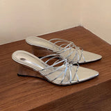 KYLETHOMASW  -  Fashion Pointed Toe Wedges Slippers For Women Footwear Female Slides Sandals Shallow Ladies Heeled Wedges Slippers Shoes Pumps