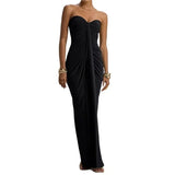 KYLETHOMASW  -  Autumn New Women's Pleated Green Design Temperament Slim Fit Solid Color Strapless Dress