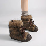 KYLETHOMASW  -  Winter Furry Lace Up Women Snow Boots Concise Height Increase Shoes Female Thick Sole Warm Cotton Short Booties Zapatos De Muje