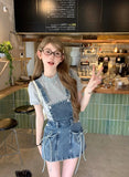 KYLETHOMASW  -  2000s Vintage Clothing 2 Piece Dress Sets Women Korean Fashion Y2k Crop Tops Tshirts + Blue Denim Dress Japanese Kawaii Jean