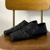 KYLETHOMASW  -  Summer Fashion Pleated Leather Flat Mules Shoes Woman High Quality Designer Squared Toe Slippers Comfort Outdoor Casual Flats