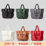 Kylethomasw Down Cotton Women's Bag Winter New Simple Design Solid Color Soft Small Square Filled One Shoulder Handbag