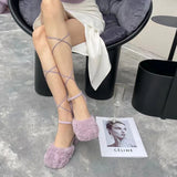 KYLETHOMASW  -  New Brand Women Sandal Fashion Furry Ladies Elegant Square Low Heel Dress Pumps Shoes Outdoor Slingback Shoes