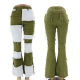 KYLETHOMASW  -  Y2k Patchwork Jeans Women Casual All-match Zippper Pockets Button Flare Denim Trousers Female 2025 Spring Summer Lady Streetwear