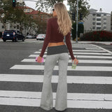 KYLETHOMASW  -  American Five Pointed Star Printed Thin Stripe Flip Waist Chic Pants High Street Spicy Girl Outfit Loose Slimming Wide Leg Pant