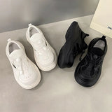 KYLETHOMASW  -  Vintage Chunky Sneakers for Women Y2K Thick Soled Sandals Sports Shoes Casual Hollow Out Lace-Up Trendy Couple Shoes Black White
