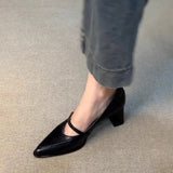 KYLETHOMASW  -  Vintage Spring Thick Heel Women Mary Jane Shoes Shallow Buckle Strap Shoes Ladies Elegant Pointed Toe Dancing Party Pumps