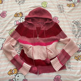 KYLETHOMASW  -  Cute Tide Hooded hood Classic Y2K Lovely Knitwear Fashion  Harajuku Aesthetic Clothing Women Soft Casual Vintage Zipper Sweater