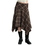 KYLETHOMASW  -  autumn and winter retro plaid contrasting high waisted irregular skirt, slimming half length skirt
