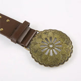 KYLETHOMASW  -  Retro metal disc sunflower hollow out chicken eye belt PU leather niche personality waist belt