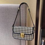 Kylethomasw 2024 Vintage Casual Elegant Fashion Women Handbag Daily Design Houndstooth Small Messenger Shoulder Bag Felt Plaid  Armpit Bag