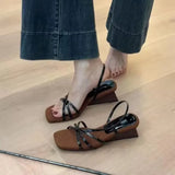KYLETHOMASW  -  Kitten High Heels Open Toe Sandals Cross Narrow Band Low Slippers Stylish Comfortable Sexy Multi-work Shoes Flat Heels