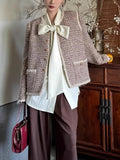 KYLETHOMASW  -  Elegant Beige Blouse Women Chic Bow Tie Long Sleeve Shirt Female Oversized Office Ladies Fashion Vintage Spring Clothes