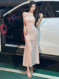 KYLETHOMASW  -  Women Dresses Sleeveless Mesh Patchwork Backless Slim Elegant Ruched Halter Temperament Party Mermaid Dress Female