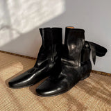 KYLETHOMASW  -  Autumn Winter Soft Leather Lace-up Women Ankle Boots Comfortable Flats Short Booties Fashion Bowknot Chelsea Boots Shoes Botas