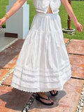 KYLETHOMASW  -  Fashion Solid Simple A-line Women Skirts Summer Elegant Causal Design Lace Spliced Long Skirts