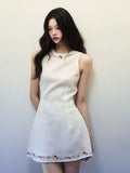 KYLETHOMASW  -  Dress for Women Summer High-end Designed Advanced Simple Casual White Round Neck Vest Colored Embroidered Waist Sleeveless Dress