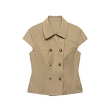 KYLETHOMASW  -  New Temperament Turn Down Collar Women Vest Harajuku Punk Double Breasted Summer High Street Camis Y2k Slim Fit Casual Clothes