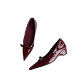 KYLETHOMASW  -  Lamb Skin Mary Janes Pointed Toe Low Heel Slip-On Women Shoes French Elegance Butterfly Knot for Skirts Soft Leather Shoes