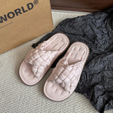 KYLETHOMASW  -  Summer New Slippers Female Casual  Rhombus Platform Slippers Fashion Plaid Flat Sandals Slipper Outdoor Shoe