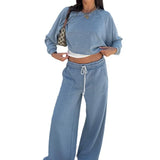 KYLETHOMASW  -  Autumn and winter high waisted elastic solid color casual pants, fashionable commuting sports straight leg sweatshirt