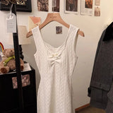 KYLETHOMASW  -  French Style Knit Cami Dress with Lace V-Neck Bow Detail Bodycon Mini Dress