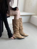 KYLETHOMASW  -  Brown Brand Women Long Boots Fashion Pointed Toe Slip On Ladies Elegant Knee-high Boots Square heel Outdoor Dress Pumps