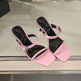 KYLETHOMASW  -  Sexy Ladies High Heels Sandals Shoes Female Slip On Footwear Fashion Silk Women Thin Heels Sandals Shoes Slides Pumps