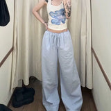KYLETHOMASW  -  Summer Hot Retro American Lazy Style Straight Tube Loose Mid Low Waist Drawstring Plaid Casual Pants Women