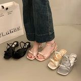 KYLETHOMASW  -  Women Butterfly-knot High Heel Fashion Summer Satin Slippers Ladies Outdoor Slip on Slipper Thin Sandal Dress Slides Shoes