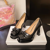 KYLETHOMASW  -  Spring Platform Thick Heel Women Mary Jane Shoes Concise Shallow Slip On Work Shoes Elegant Women's Stripper Party Dress Pumps