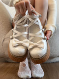KYLETHOMASW  -  Sweet  Knot Mary Jane Shoes Women's Thick Bottom Platform Lovely Lolita Single Shoes New  Summer Fashion PU Mate...