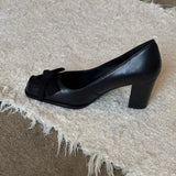 KYLETHOMASW  -  Retro Brown Chunky Heel Women Pumps Fashion Tie Bow Design Square Toe Mary Jane Shoes Spring Comfort Banquet Women's Shoes