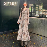 KYLETHOMASW  -  Retro Printed V-neck Kink Dress for Women in Spring and Autumn Slim Temperament Seaside Vacation Atmosphere