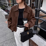 KYLETHOMASW  -  Fashion Lapel Collar Zipper Jacket Women's Casual Solid Suede Full Sleeve Coat 2025 Lady Autumn Chic High Street Outwear