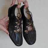KYLETHOMASW  -  Ballet Shallow Flat Shoes Soft Commuting Casual Shoes 2025 Spring and Autumn Retro Cross-laced Flat Mary Jane Shoes