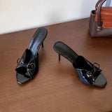 KYLETHOMASW  -  New Fashion Round Toe Footwear Thin Heels Women Pumps Slides Shoes Butterfly-Knot Female Slip On Ladies High Heels Shoes